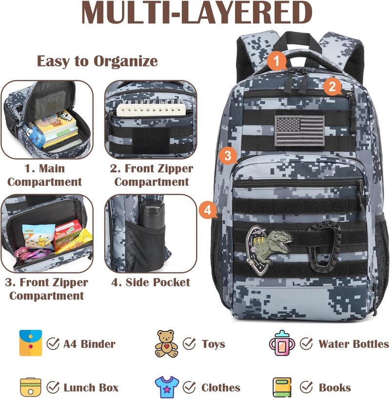 SunForMorning Kids Tactical Backpack Army Molle Bookbag Military Boys Backpack for School, Outdoor, Camping, Black Digital CM - Image 3